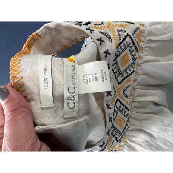 C&C California Embroidered Linen Shift Dress Small Beachy Boho Lagenlook - Picture 4 of 7